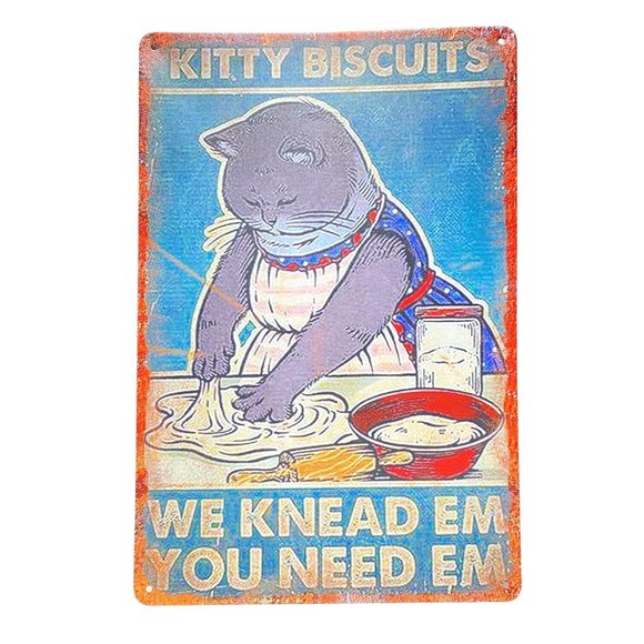 Cute Cat Kitty Biscuits Tin Sign, Shop/Bakery Wall Decoration 12x18 Brand New - Picture 1 of 6